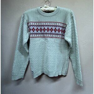 Burton Womens Pullover Sweater Pure Virgin Wool Cable Knit Fair Isle Green Small